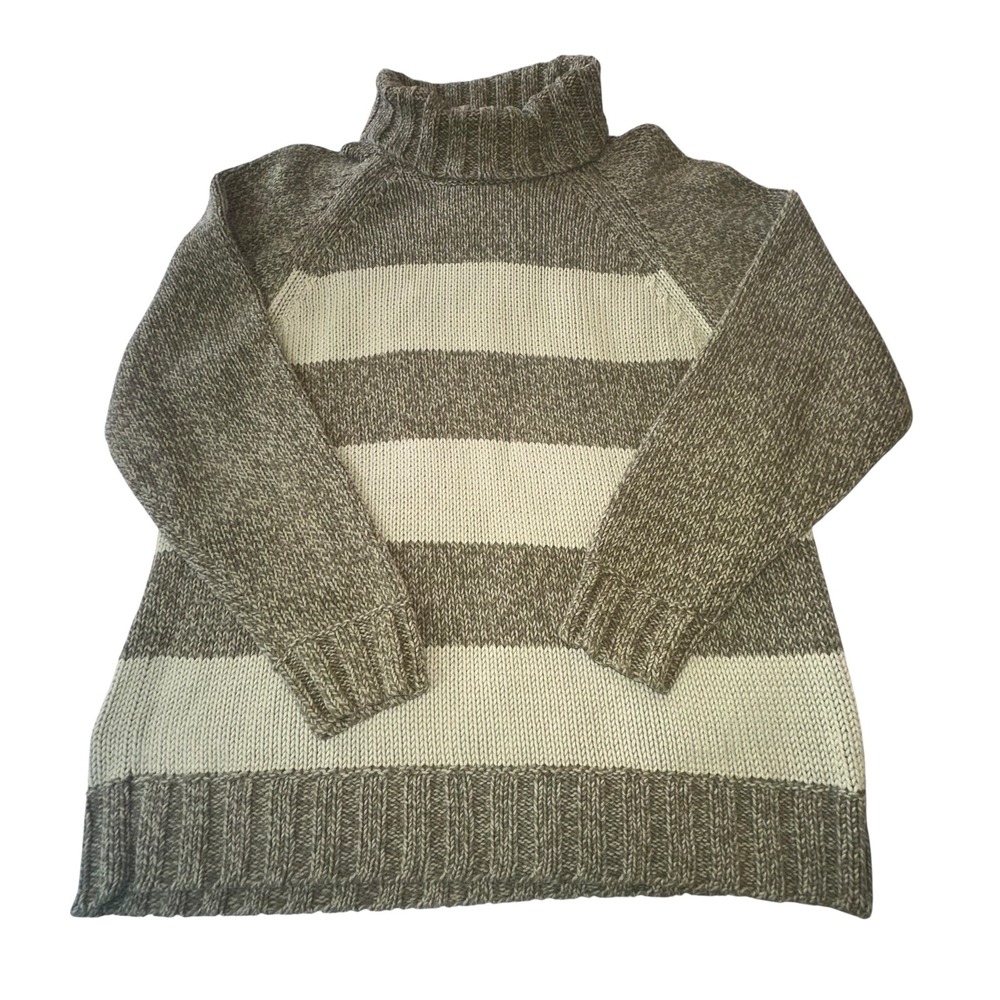 Liz Claiborne Lizwear Jeans‎ Striped Turtleneck Sweater Taupe Cream size  Large
